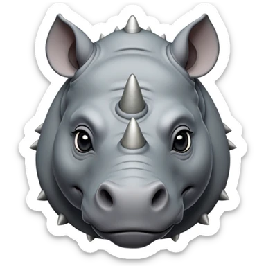 cinematic-noble-rhinoceros-portrait-emoji,-poised,-with-a-massive,-powerful-build-and-a-thick,-hide-of-slate-gray,-deep-set-soulful-piercing-eyes,-simplified-yet-sharp-and-sophisticated-features,-highly-detailed, with large black eyes, szoomed out showing shoulders sticker