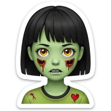 Emoji zombie girl verde com cabelo preto liso  curto com franja sticker