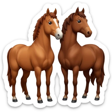create an emoji of two horses one chestnut one a dark brown make them stand next to each other and look at each other  sticker