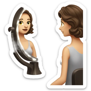 beautiful fancy brunette white girl looking at herself in vanity mirror  sticker