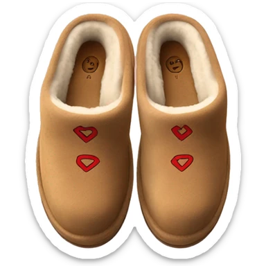 Ugg Camel slip-on slippers. A thin red zig-zag circling on cuff, VERY chunky platform sole. sticker