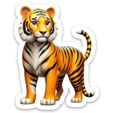 cinematic- noble-tiger-realistic-full-body-standing-emoji,-massive-striped-frame-exuding-power-and-grace,-bold-orange-fur-with-thick-black-stripes,-head-tilted-dramatically,-piercing-yellow-eyes-focused-intensely,-simplified-yet-realistic-focused-features,-highly-detailed,-glowing-with-an-almost-sarcastic-glow expressive eyes sticker