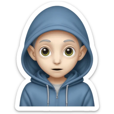 Aliens gray, hoodie, cute big eyes, thin ears, half body sticker