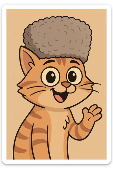 cat wearing a papakha, cartoon style, big eyes, playful expression sticker