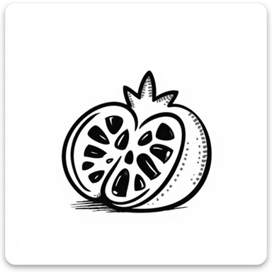 hand drawn doodle style pomegranate, sketchy, black ink sticker