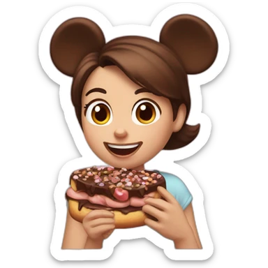Girl short brown hair and half tail,eating nutella,  with mickey mouse ears sticker