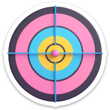 A 3D bullseye target with spring pastel colors of yellow, pink, mint green, and light blue sticker