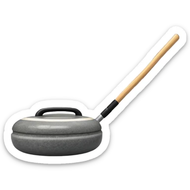 An icon showing a detailed close-up of a curling stone sliding across the ice, with a broom in motion beside it. The background features an indoor stadium with cheering spectators on the stands. Transparent background captures the strategy and focus of curling. sticker