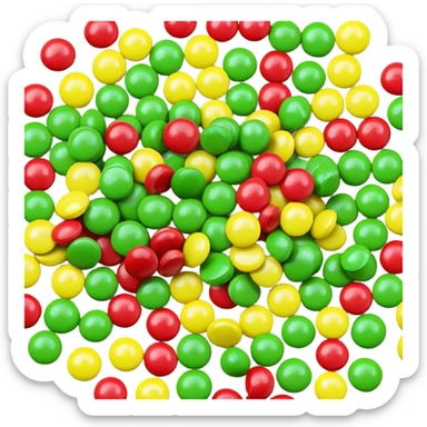 A pile of green Skittles candies next to a colorful Skittles package. Simple minimalist design. sticker