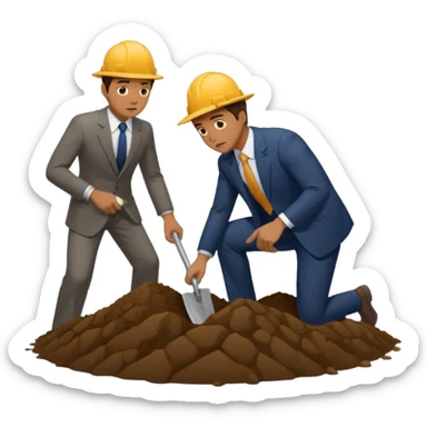 a guy in a suit digging and another suspicious guy trying to prevent him from digging sticker