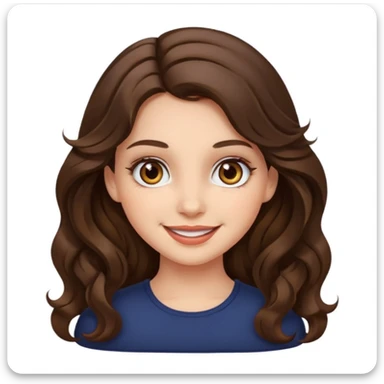 a girl with long wavy brunette hair, hazel eyes, cute make up sticker