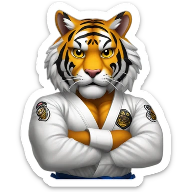 Tiger with evil face   jiu jitsu with his arms crossed sticker