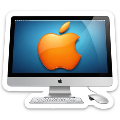 Orange iMac computer with lock screen sticker