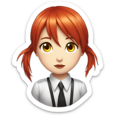 (gril) makima from the manga chainsawman with red hair fringe, yellow eyes with a circle inside and a white shirt and black tie sticker