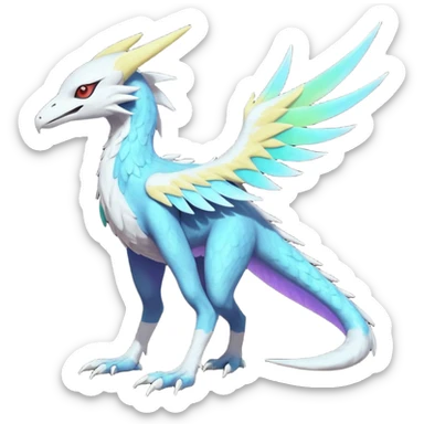Colorful scaly flurry iridescent shiny bioluminescent translucent luminescent neon pastel edgy cool bright pale dark edgy Latias-Sergal-Vernid-Lombax-Renamon-Zeraora-Bastet-Fakémon-hybrid-fusion-creature, full body sticker