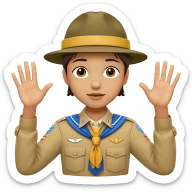 “Emoji-style person in a scout uniform making a balancing gesture with both hands. Hive the guy a scouting head sticker