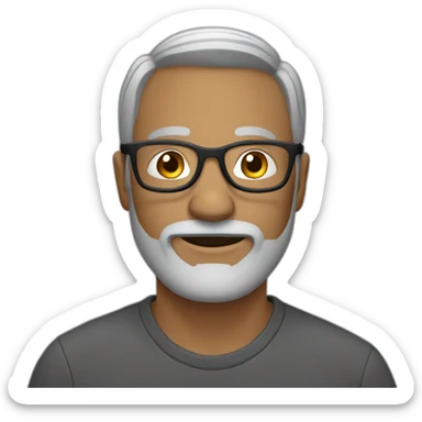 mid size man short grey beard glasses sticker