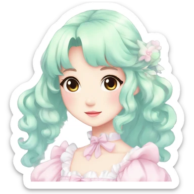 Gorgeous pastel anime style lady with blushing face and a dress cottagecore fairycore  Kawaii anime colorful pearly romantic simplistic aesthetic trending style sticker
