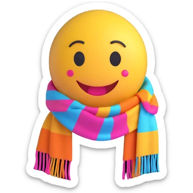 3D smiley emoji, large eyelashes, girly, colorful scarf, happy sticker