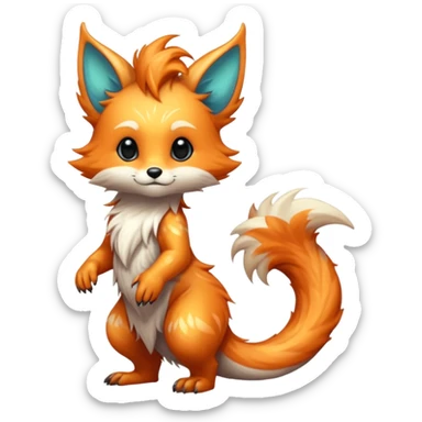 Cool hot handsome attractive chibi shiny beautiful pretty esoteric aesthetic randomly-colored furry anthropomorphic fantasy-Vernid-creature by LiLaiRa with a long tufted tail with edgy markings (full body) sticker