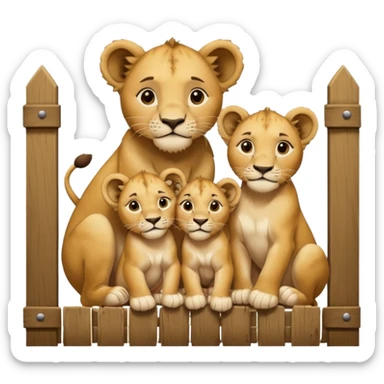 Un letrero del zoológico que dice “LION CUBS — BORN LAST WEEK” y delante una leona con sus cachorros recién nacidos, con la gente mirando emocionada desde la reja.






 sticker
