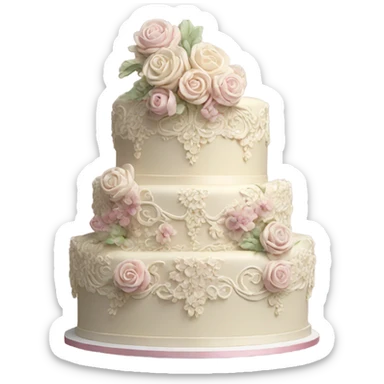 Vintage wedding cake with 3D icing flowers sticker