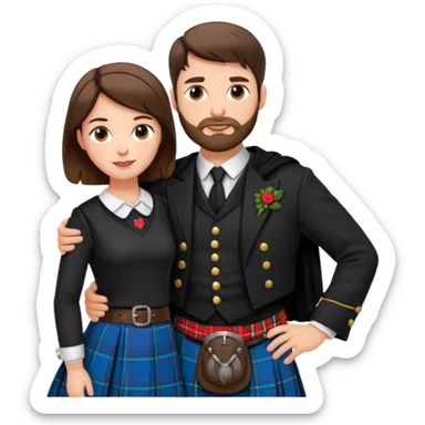 scottish man with stubble in kilt with brunette wife sticker