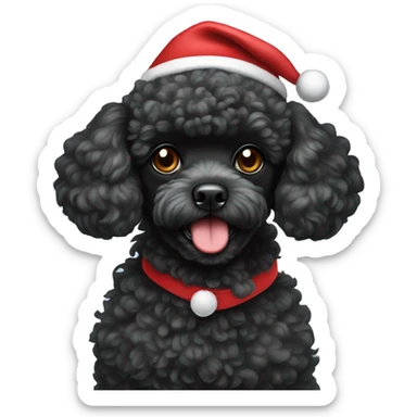 Black toy poodle wearing Santa hat sticker