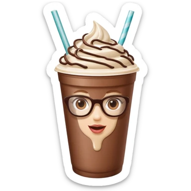 chocolate milkshake in a take-out cup with glassess and long lashes sticker