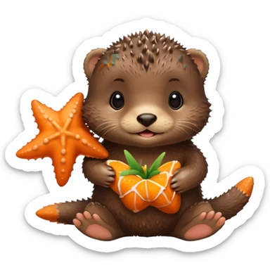 baby otter hold a starfish sticker
