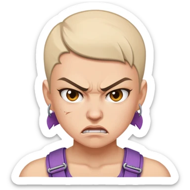 angry feminist fighter with half shaved hair sticker