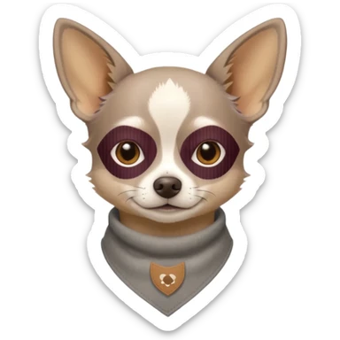 Make a Gray Chihuahua wearing a earthy tone bandana around the neck with the logo TCO on the bandana sticker