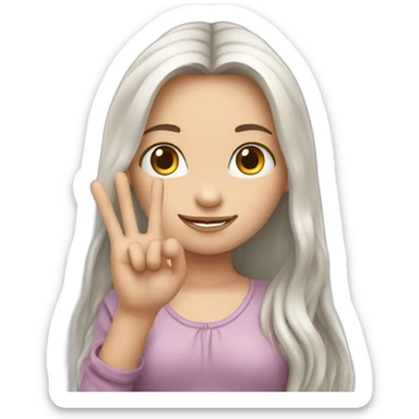 white skin long haired girl showing three fingers sticker