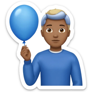dark brown skin, blonde hair man hold blue balloon sticker