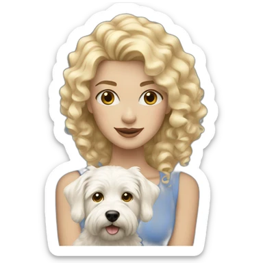 Blond woman with curly hair, blue eyed and her westie dog  sticker