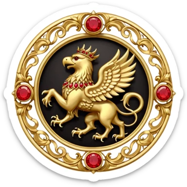 Golden griffin crest / brosch in a circle with red gems and no background sticker