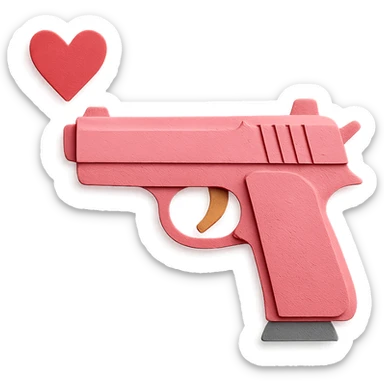 pink heart pistol, paper craft style, layered paper textures, handmade look sticker