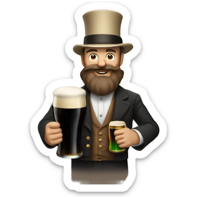 Man with mustache and beard holding a large guinness sticker