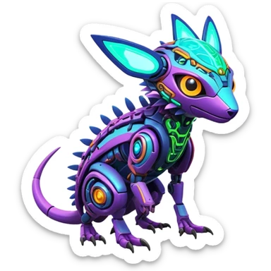  exotic futuristic lush cozy warm-colored modern colorful neon-colored cyber-Fakémon-Digimon-Trico-creature sticker
