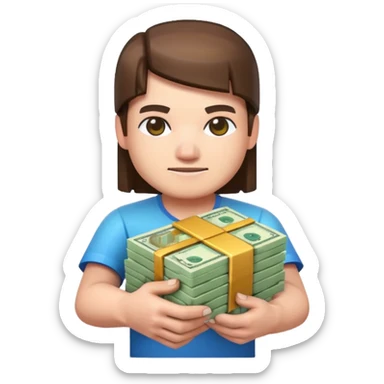 emoji style icon, minecraft blocky character holding a stack of money, pixel art style, bright colors, simple background, 3D glossy emoji, centered composition, soft shadow, high detail, clean outline, white background sticker