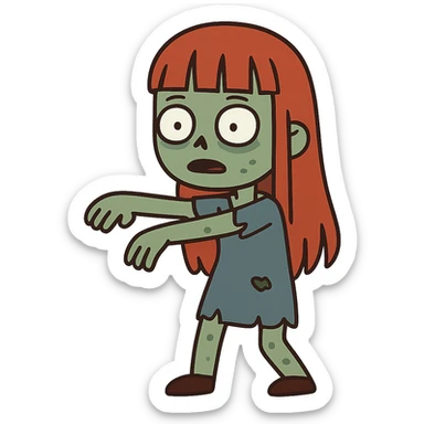 flat toon style zombie girl with long ginger hair and bangs sticker