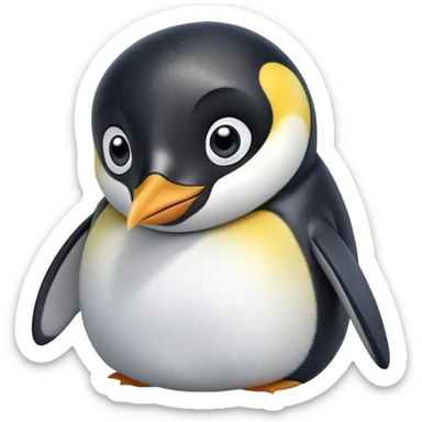 cinematic-cute-emperor-penguin-portrait-emoji,-head-tilted-playfully-and-inquisitively,-with-glossy,-pristine-plumage-accented-by-a-bright-beak-and-round,-sparkling-eyes-filled-with-curiosity,-simplified-yet-irresistibly-adorable-features zoomed into the face sticker