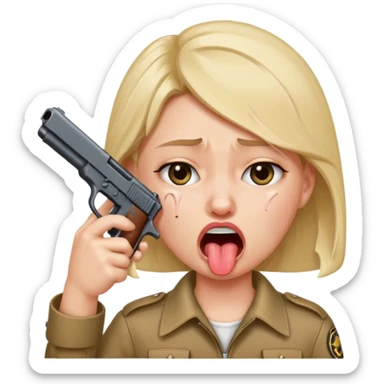 sticking out tongue and crying with gun pointed to head sticker