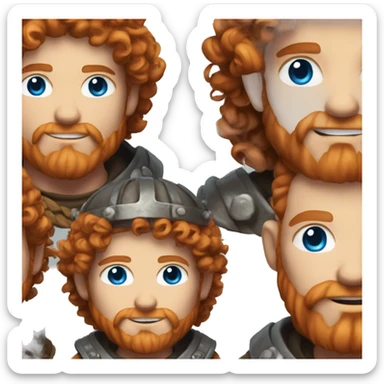 35 year old viking, male, curly red hair, blue eyes, pale sticker