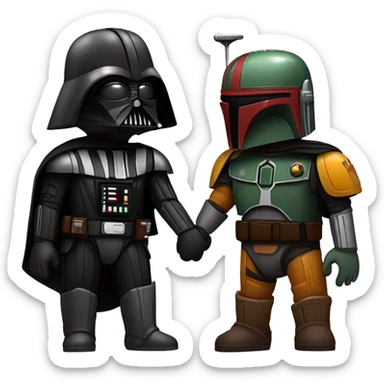 Darth vader and boba fett holding hands sticker