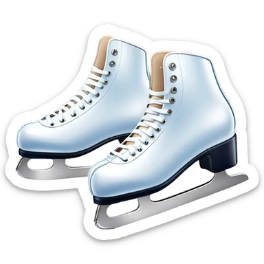 An icon showing The rink is surrounded by cheering spectators and soft arena lights, creating a beautiful, dynamic atmosphere. a pair of elegant figure skates placed on the smooth, sparkling ice of a grand ice arena. Transparent background highlights the grace and beauty of figure skating. sticker