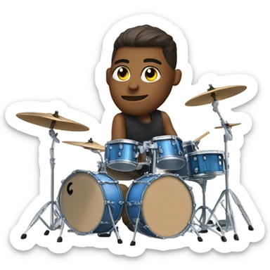 Side angle view of a Groove guardian drummer sitting on drumset with extra cymbals  sticker