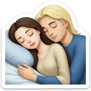 girl with long dark brown hair and pale skin sleeping with a man who is blonde sticker