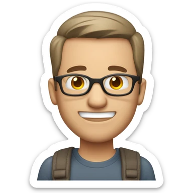 man, grijs kort haar, amerikaans bros, lichte bril, snor sticker