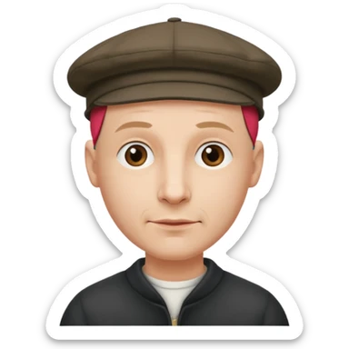 a bald man wearing a old english style cap looking hopeful sticker